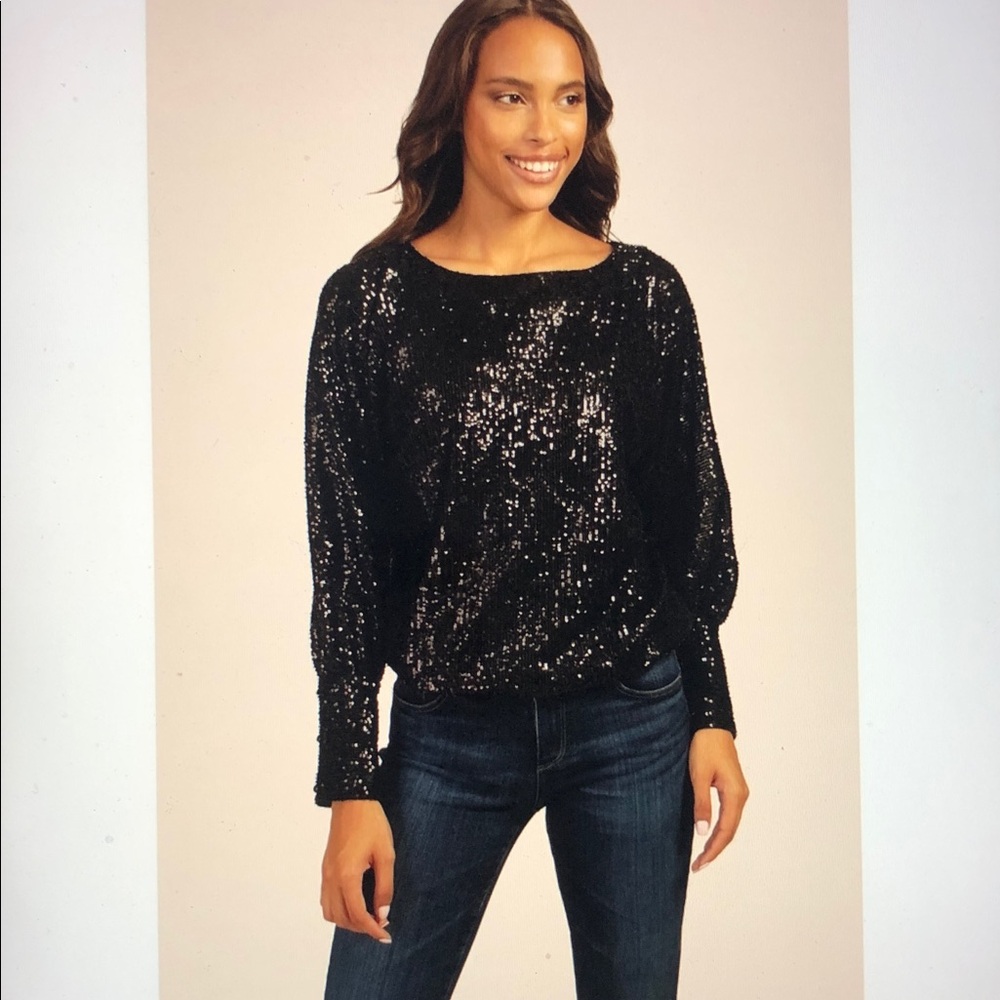TRINA TURK Sprite Black Sequin Blouse Size S - Picture 1 of 9
